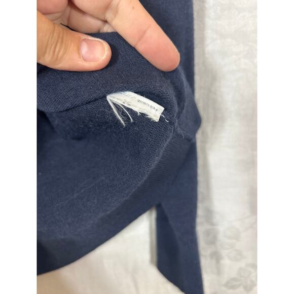 Banana Republic Sweater Medium Navy Blue Extra Fine Merino Wool Cream Rib Stripe - Picture 5 of 7